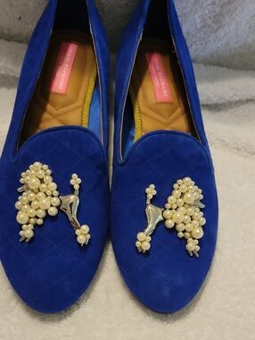 Isaac Mizrahi Royal Blue Pearl-Embellished Suede Loafers